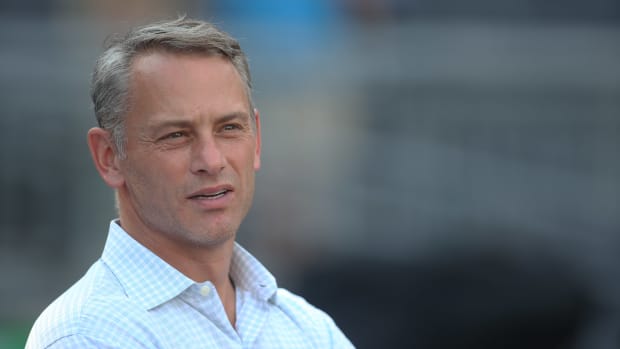 Aug 16, 2019; Pittsburgh, PA, USA; Chicago Cubs general manager Jed Hoyer observes batting practice against the Pittsburgh Pirates at PNC Park. Mandatory Credit: Charles LeClaire-USA TODAY Sports